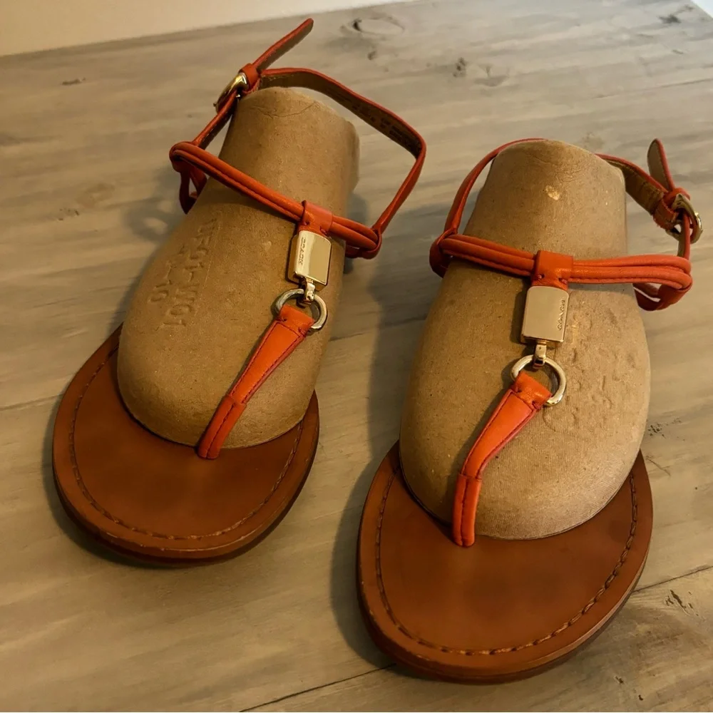 COACH Charleen T-Strap Sandals, Size 8, in Orange summer beach casual festival